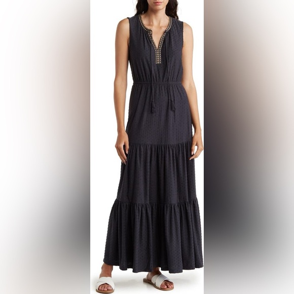 Les Serein Dresses & Skirts - Les Serein Navy Sleeveless Swiss Dot Embroidered Knit Maxi Dress Size XSP
